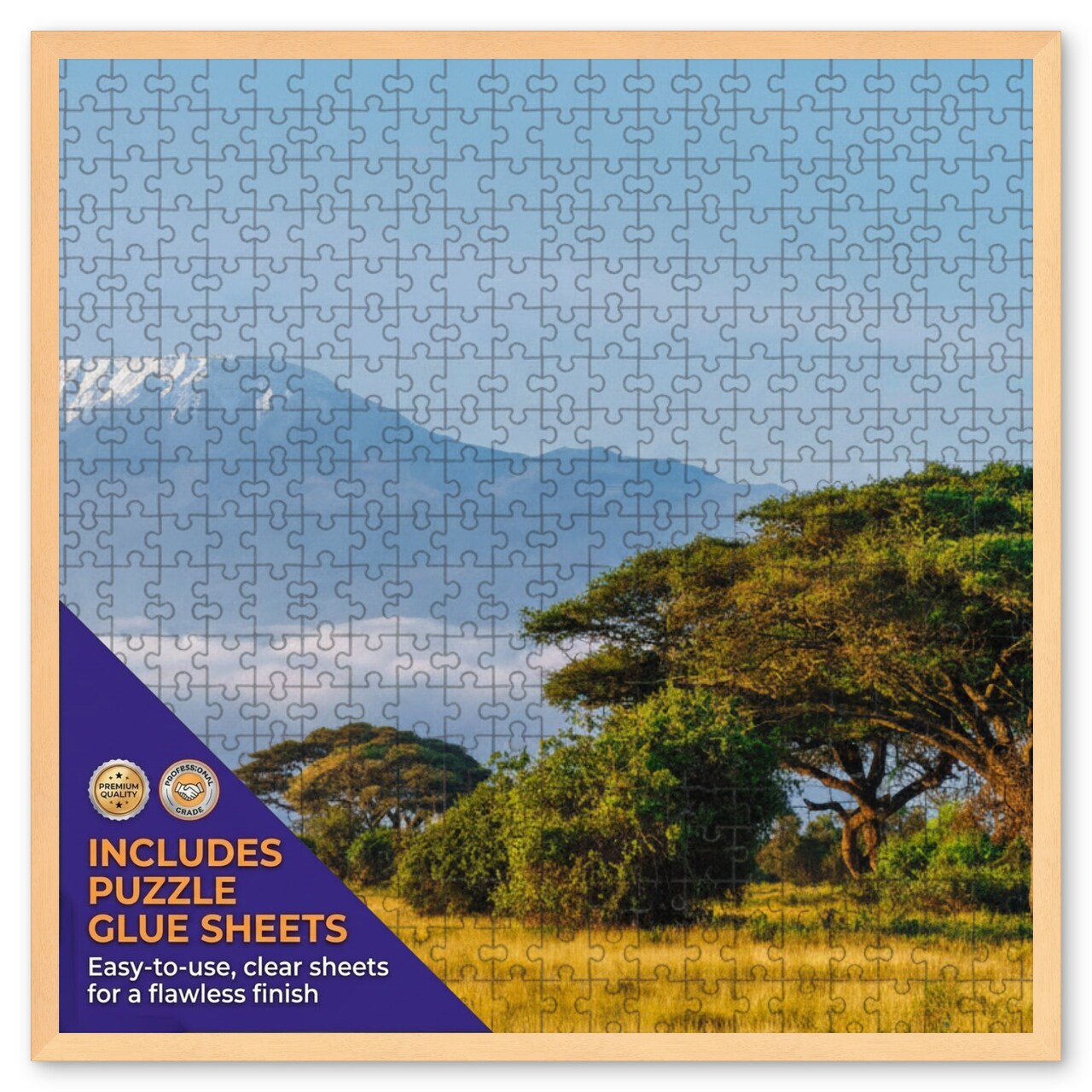 CustomPictureFrames.com Solid Wood Round Mat Puzzle Frame - Multiple Sizes - Black Precision-Cut Mat - Adhesive Preservation Sheets - Assembled in USA Made in the USA